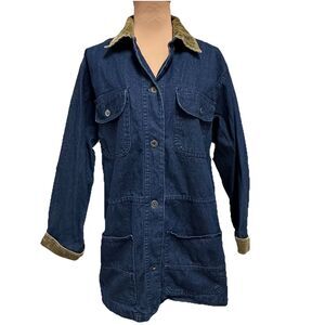 Vtg Barn Chore Coat Denim Jacket Corduroy Collar French Navy Size M Women Ranch